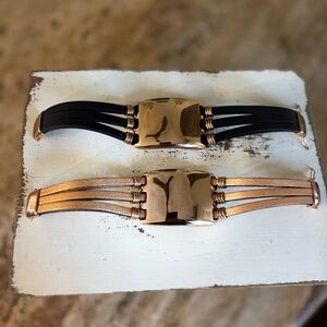 Milor Italian Bronze/Leather Bracelets. Set of 2